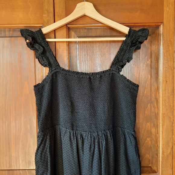 J. Crew Factory Smocked Tiered Midi Dress Black Swiss Dot BF861 Size Large - Picture 3 of 13